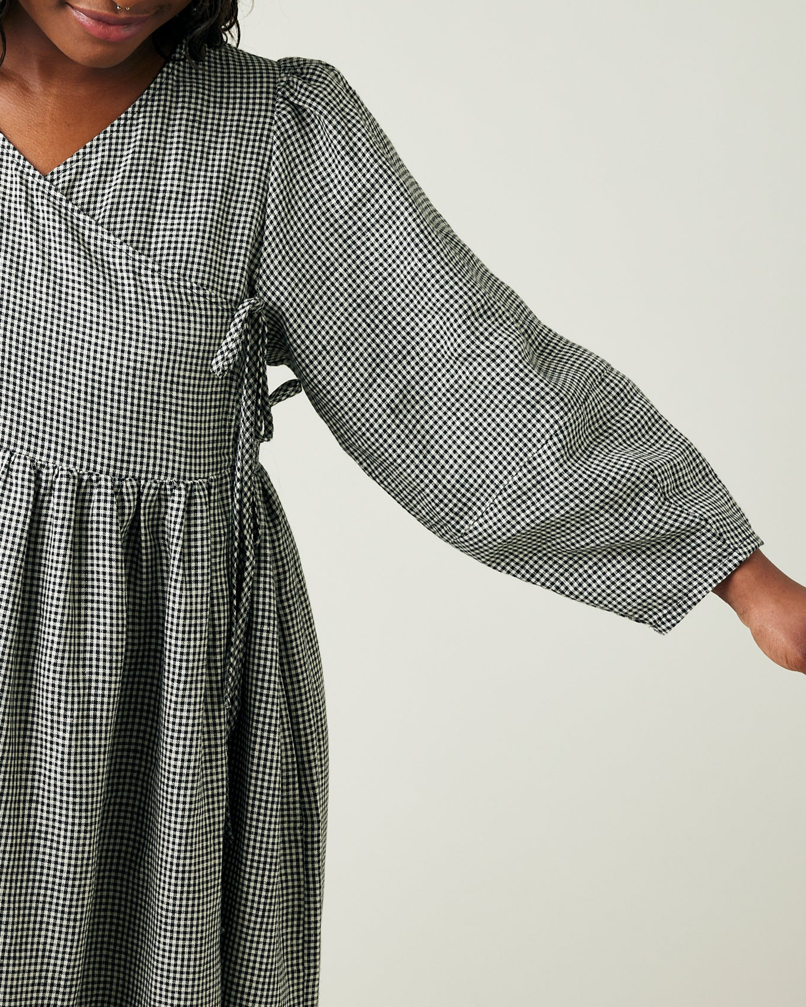 BLACK & STONE MICRO GINGHAM LINEN DRESS