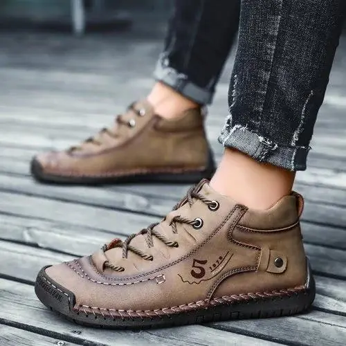 Men Hand Stitching Vintage Casual Comfy Leather Shoes - 6405