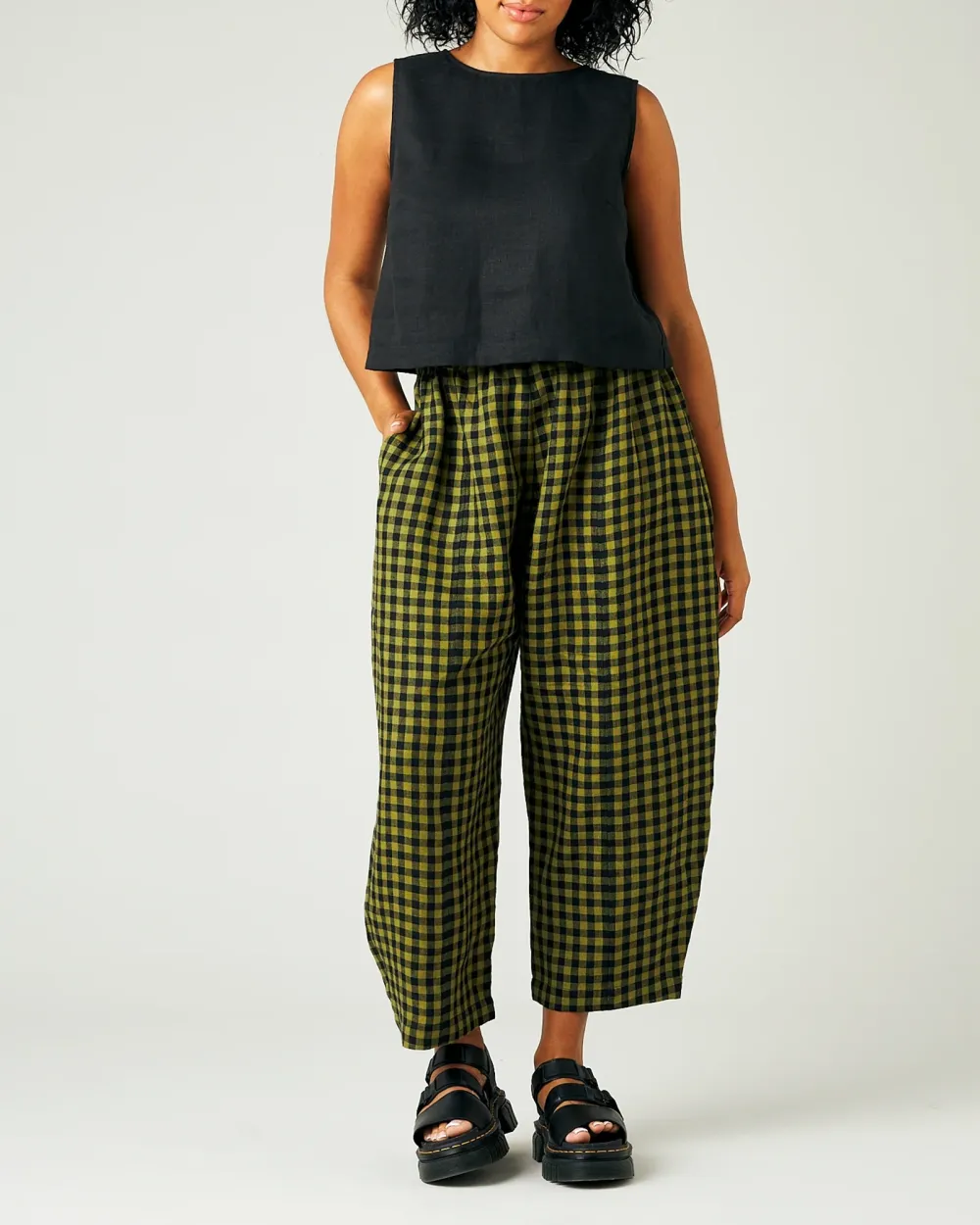 GREEN GINGHAM LINEN TROUSERS