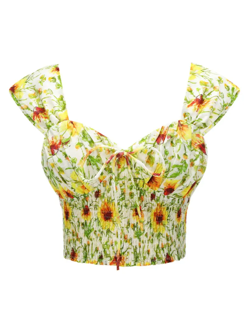 YELLOW SUNFLOWER SWEETHEART COLLAR CROP TOP