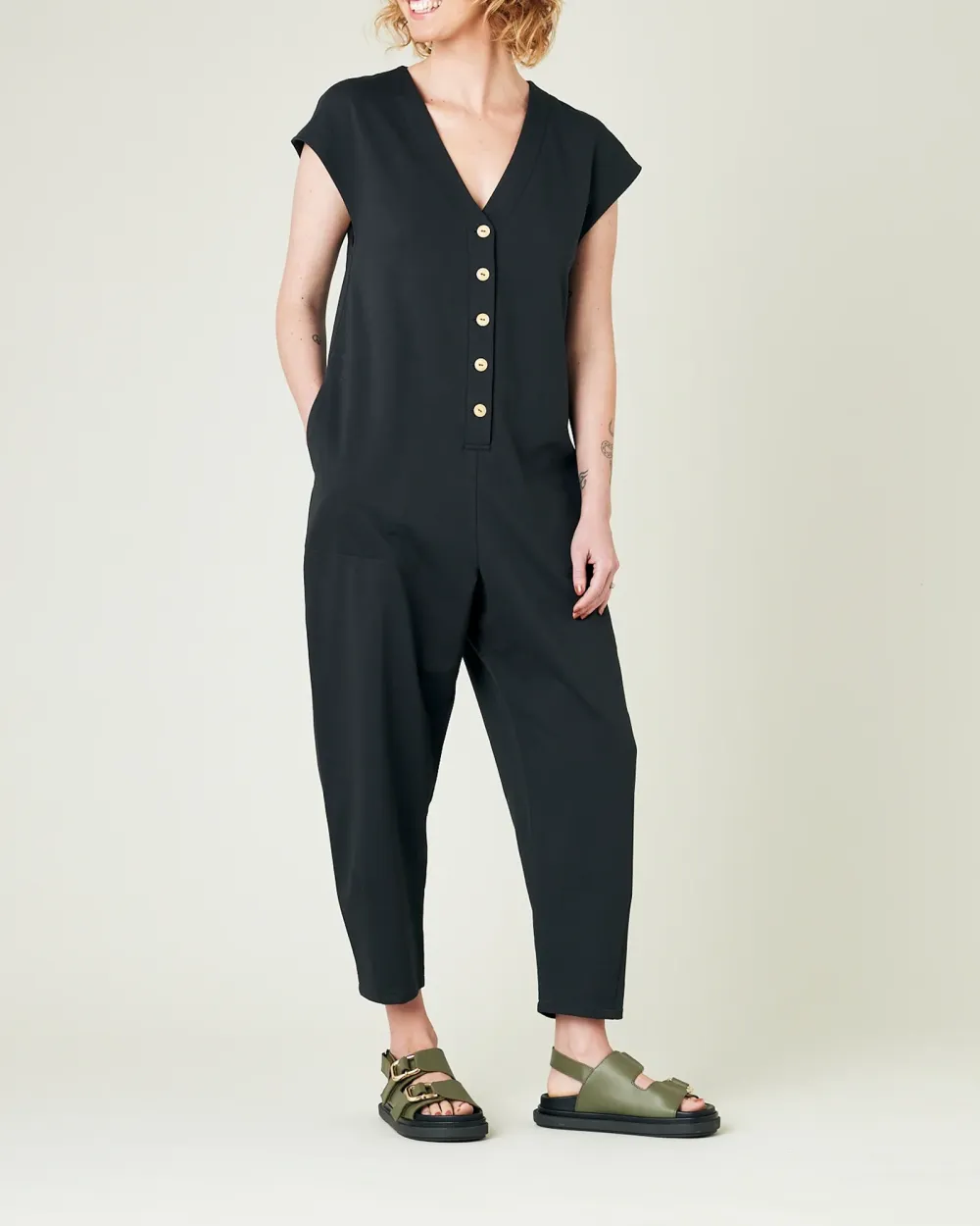 SLATE COTTON JERSEY JUMPSUIT