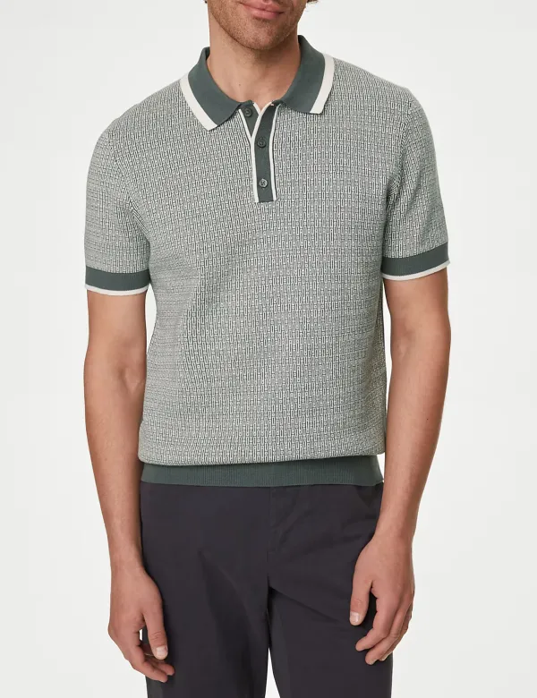 Cotton Rich Geometric Knitted Polo Shirt