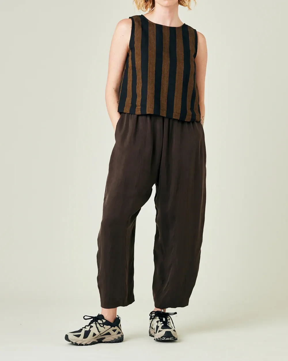 RUST & BLACK STRIPE LINEN TOP