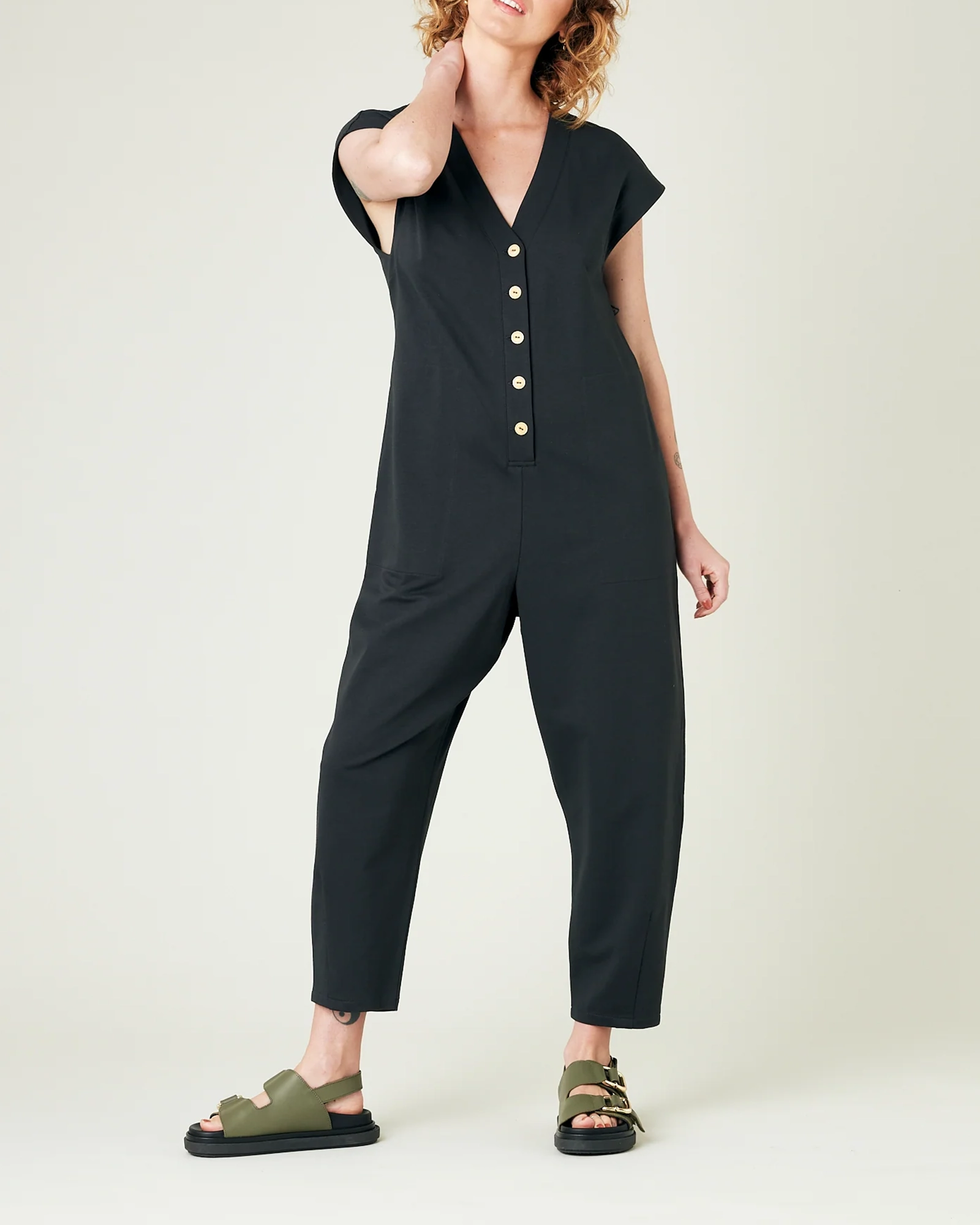 SLATE COTTON JERSEY JUMPSUIT