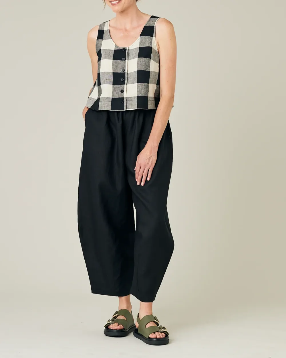 BETTY STONE & BLACK MEGA CHECK LINEN TOP