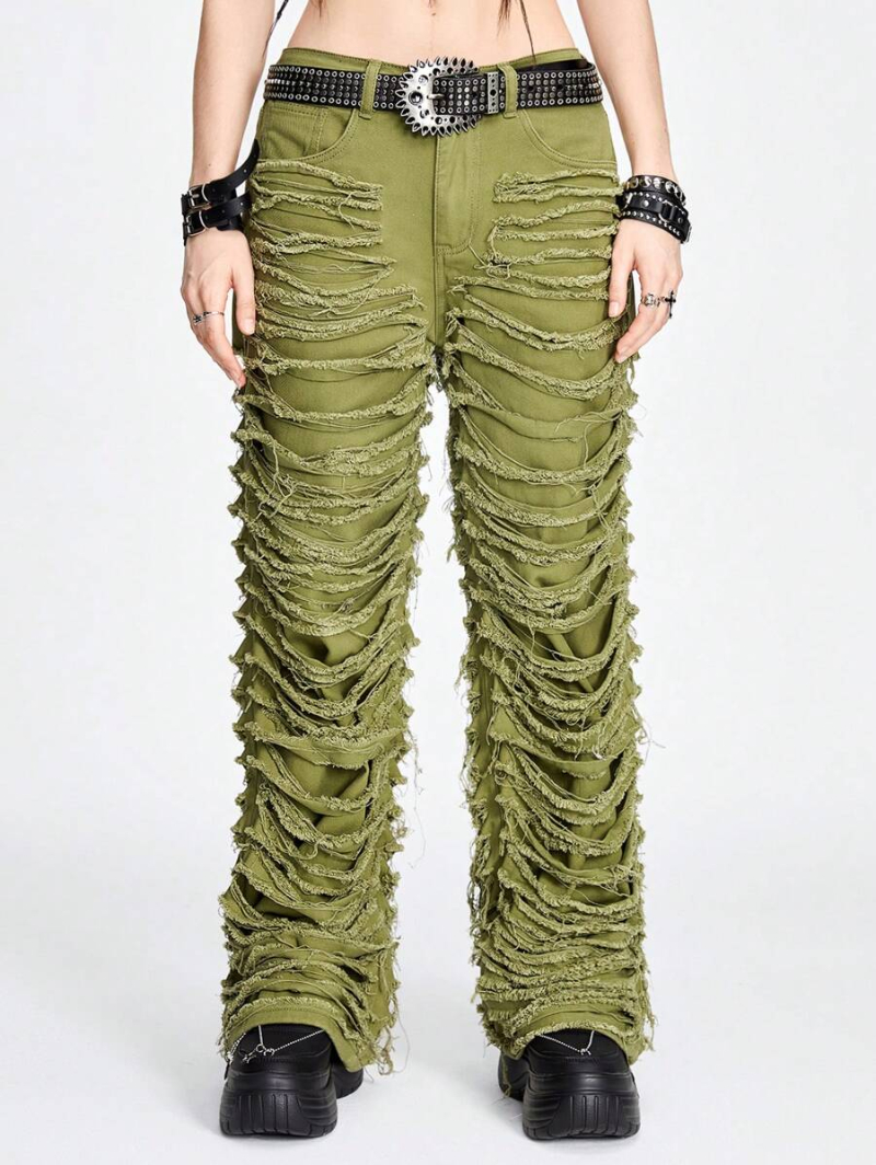 Grunge Punk Flap Pocket Side Cargo Pants Without Belt