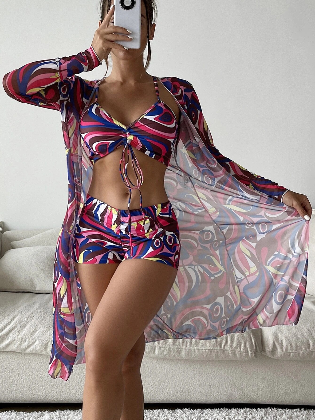 Summer New Bikini Three-piece Printed Swimsuit