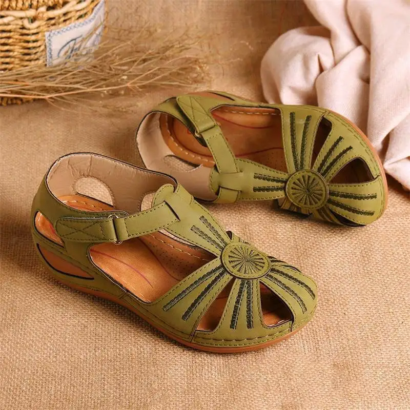 Summer new leather Baotou hook and loop women sandals