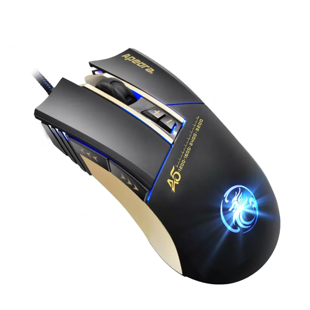 Ergonomic design 3200dpi 6-key programmable professional game mouse, led 4-color breathing lamp, suitable for laptop and pc