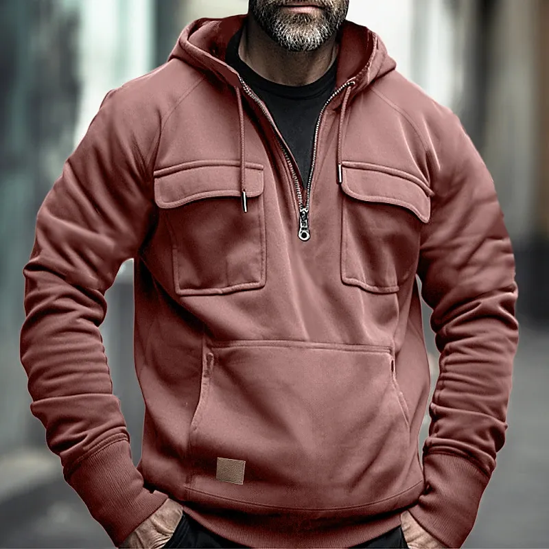 Men's Casual Zip Double Pocket Hooded Sweatshirt