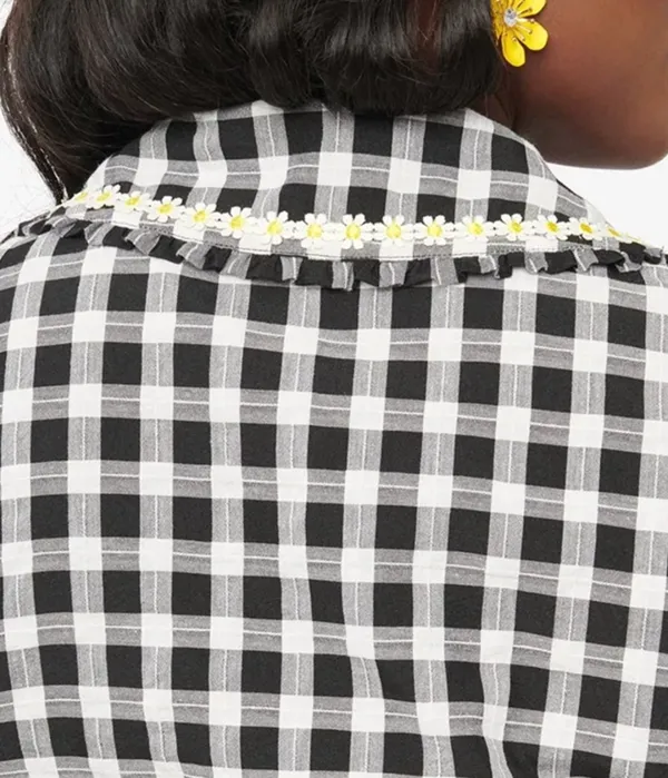 Unique Vintage Plus Size 1930s White And Black Gingham Daisy Blouse