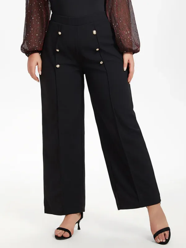 Button Detail Wide Leg Pants