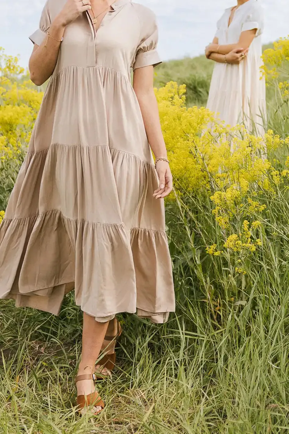 AMANDA TIERED DRESS IN TAN