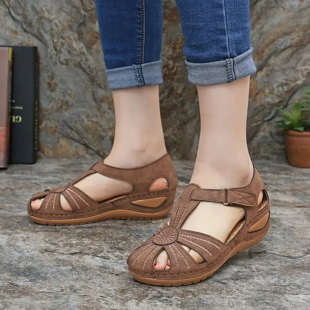 Summer new leather Baotou hook and loop women sandals