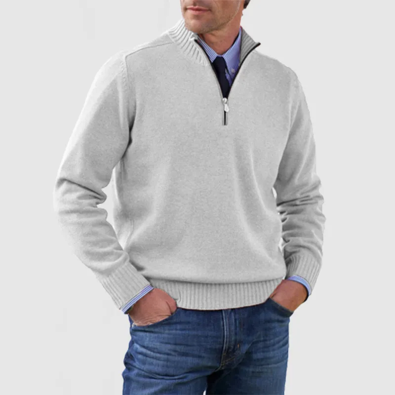 Men's Solid Color Stand Collar Zipper Basic Sweater