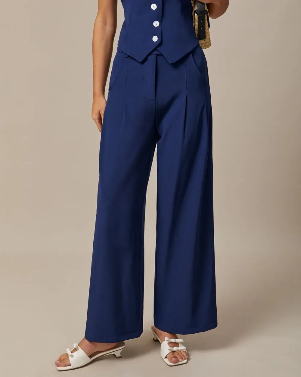 The Navy High Waisted Pockets Straight Pants