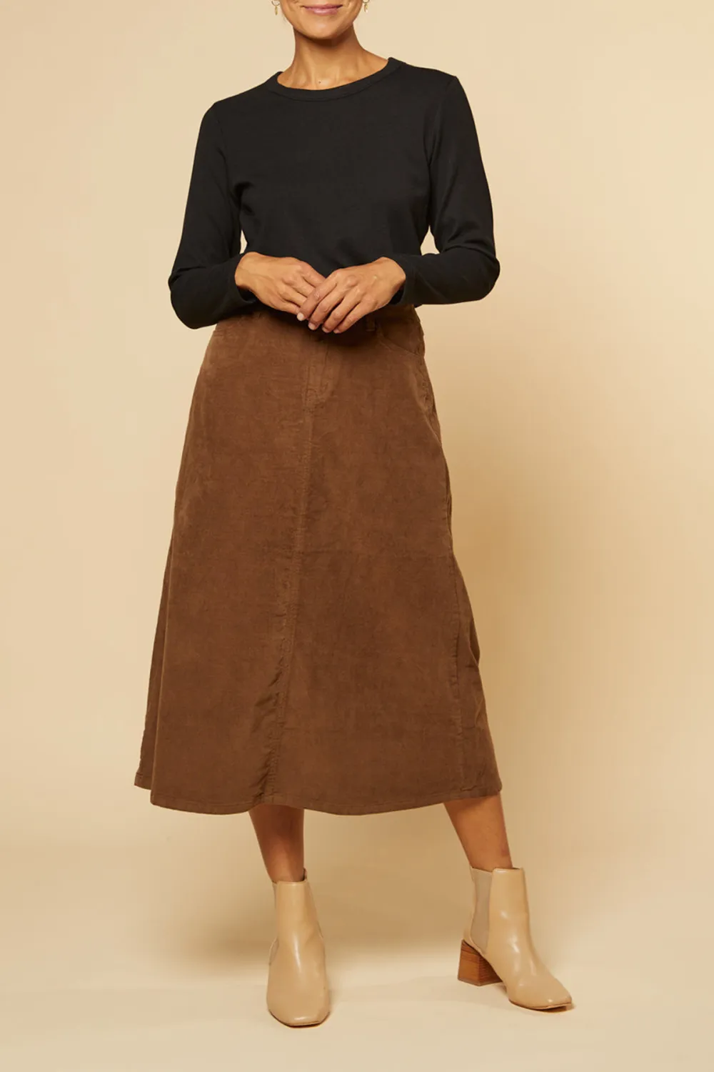 Adrift A-Line Brushed Cotton Skirt in Chocolate