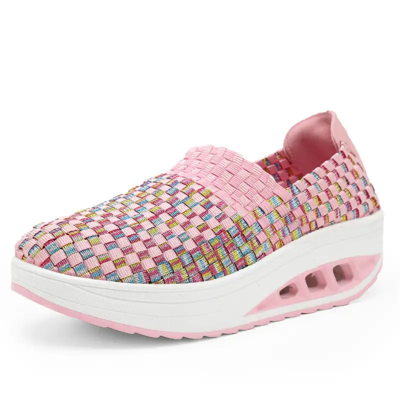 women wedges increased knitted thick platform shoes breathable casual sneakers