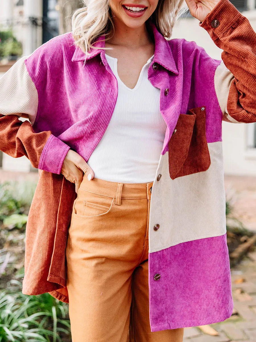 Pink Colorblock Corduroy Shacket