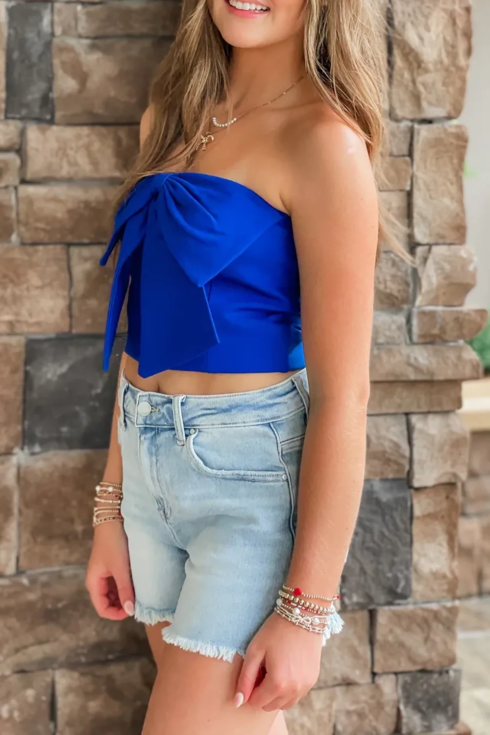 Royal blue bow top tube top