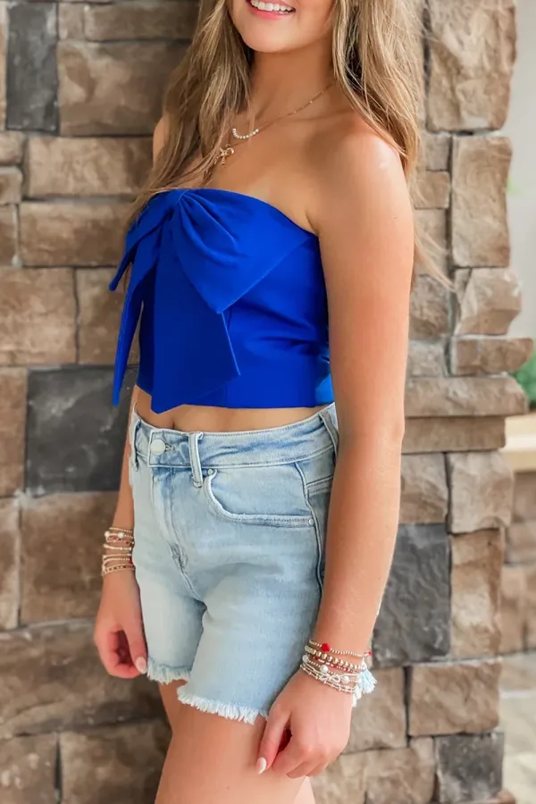 Royal blue bow top tube top