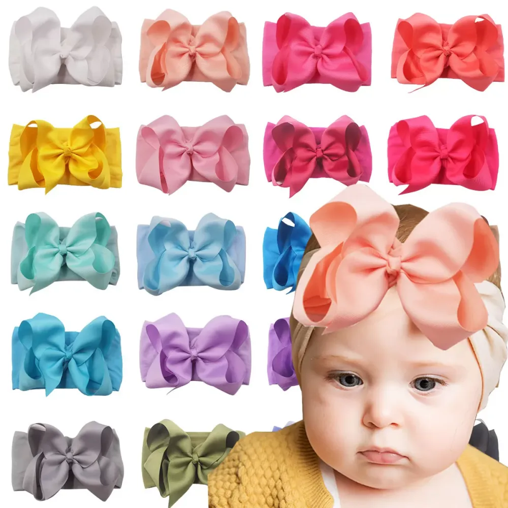 Baby Girls Boy Headbands Soft Elastic Bow Turban Nylon Newborn Baby Headbands Head Wrap Bow Hairband Toddler Hair Accessories