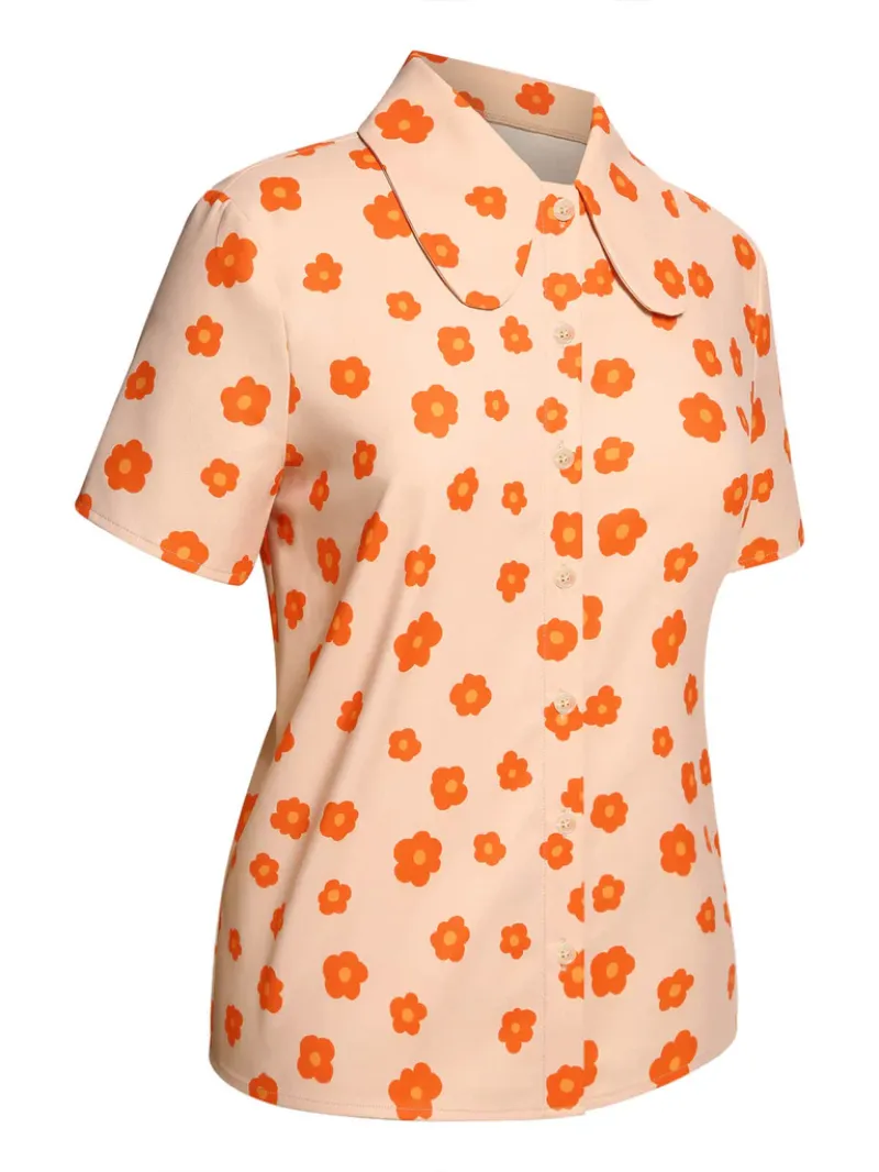 ORANGE 1960S FLORAL SHORT SLEEVES SHIRT