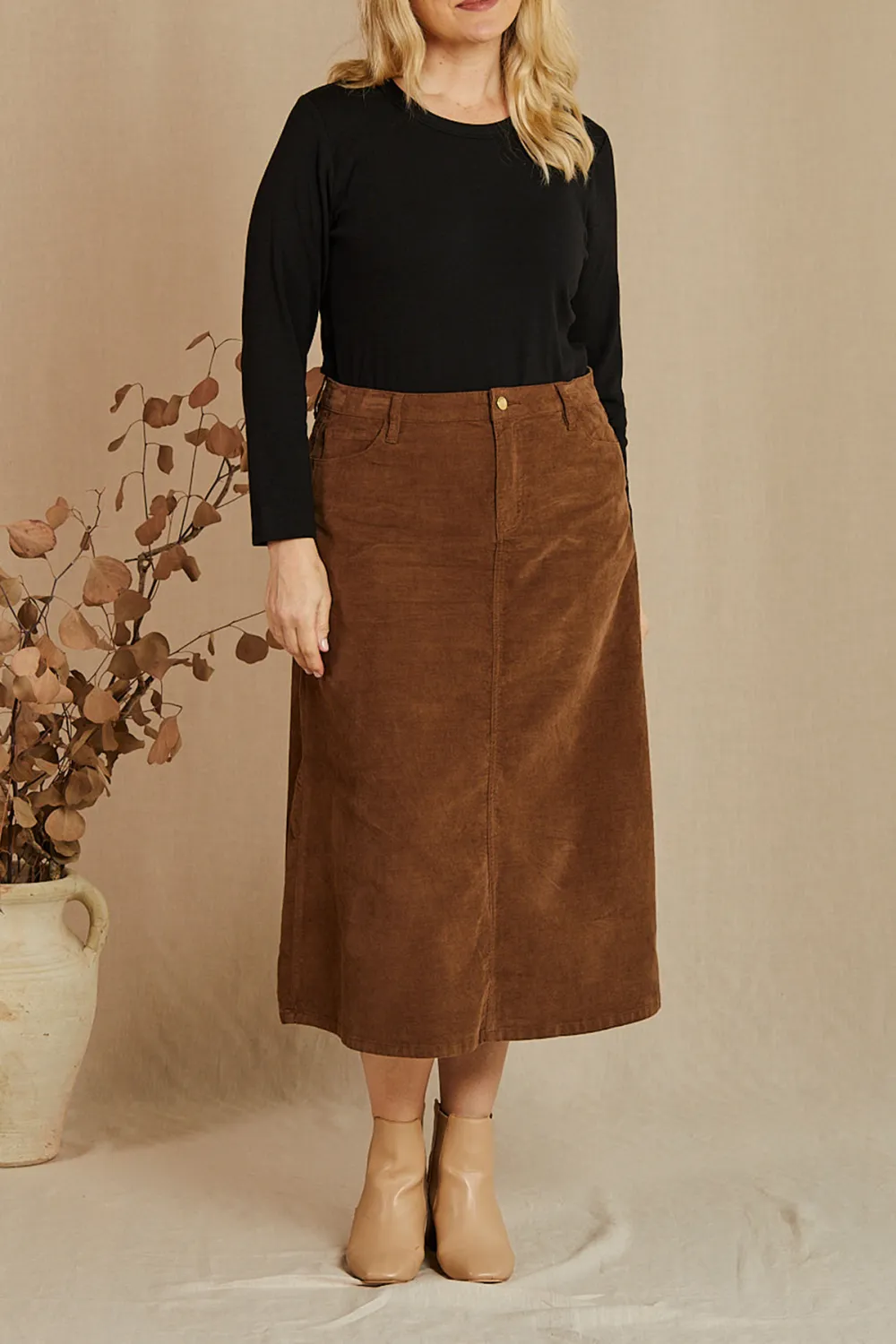 Adrift A-Line Brushed Cotton Skirt in Chocolate