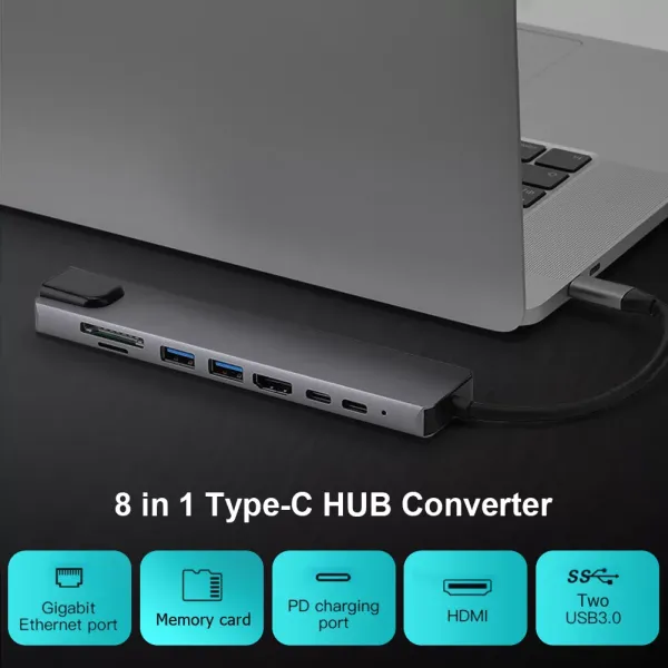 USB3.0 TF PD Audio Converter for Desktop Laptop USB Type C Dock Station HDMI for Laptop 8 in 1 Type-C HUB 4K HDMI VGA