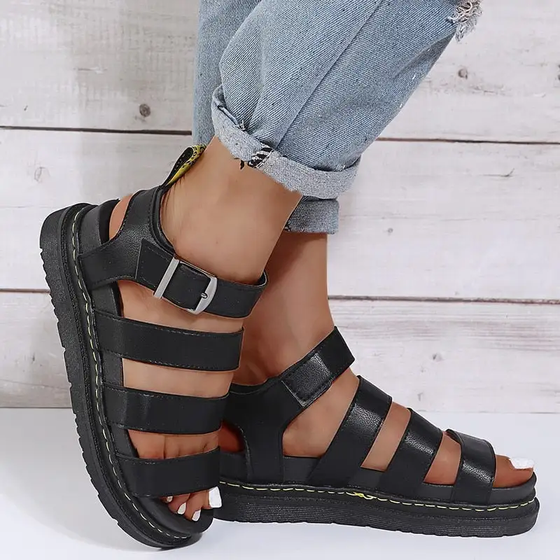 Summer Streetwear Martens Shoes Woman Flats Platform Sandals