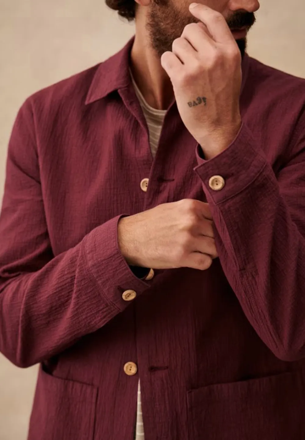 Tim Coton Texture Jacket-Raspberry