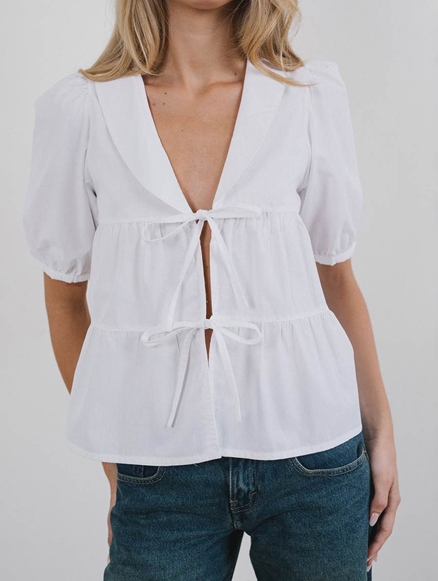 Medda Puff Sleeve Shirt In Poplin White