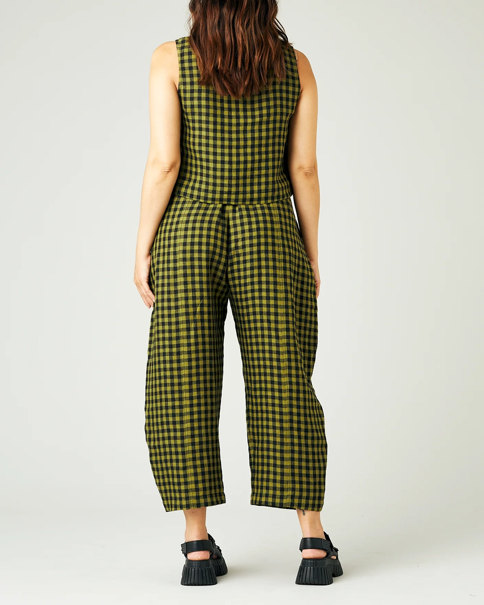 GREEN GINGHAM LINEN TROUSERS