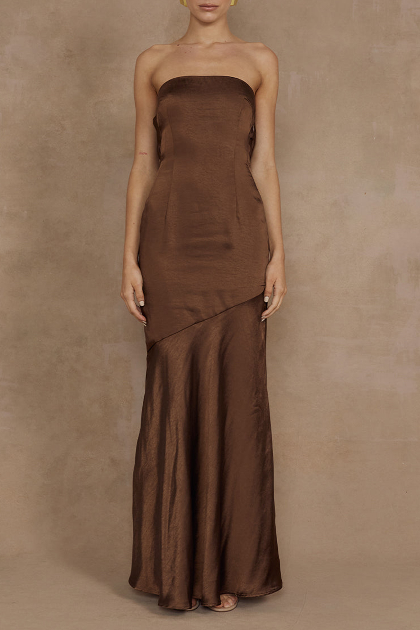 Brown tube top maxi dress