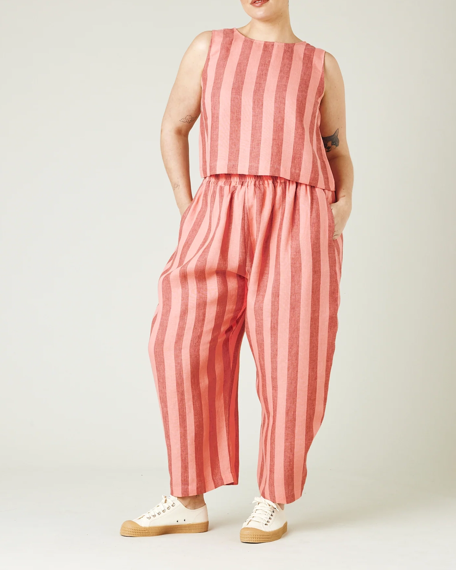 BLUSH STRIPE LINEN TOP