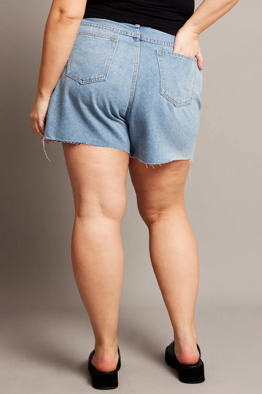 Denim Cargo Shorts High Rise