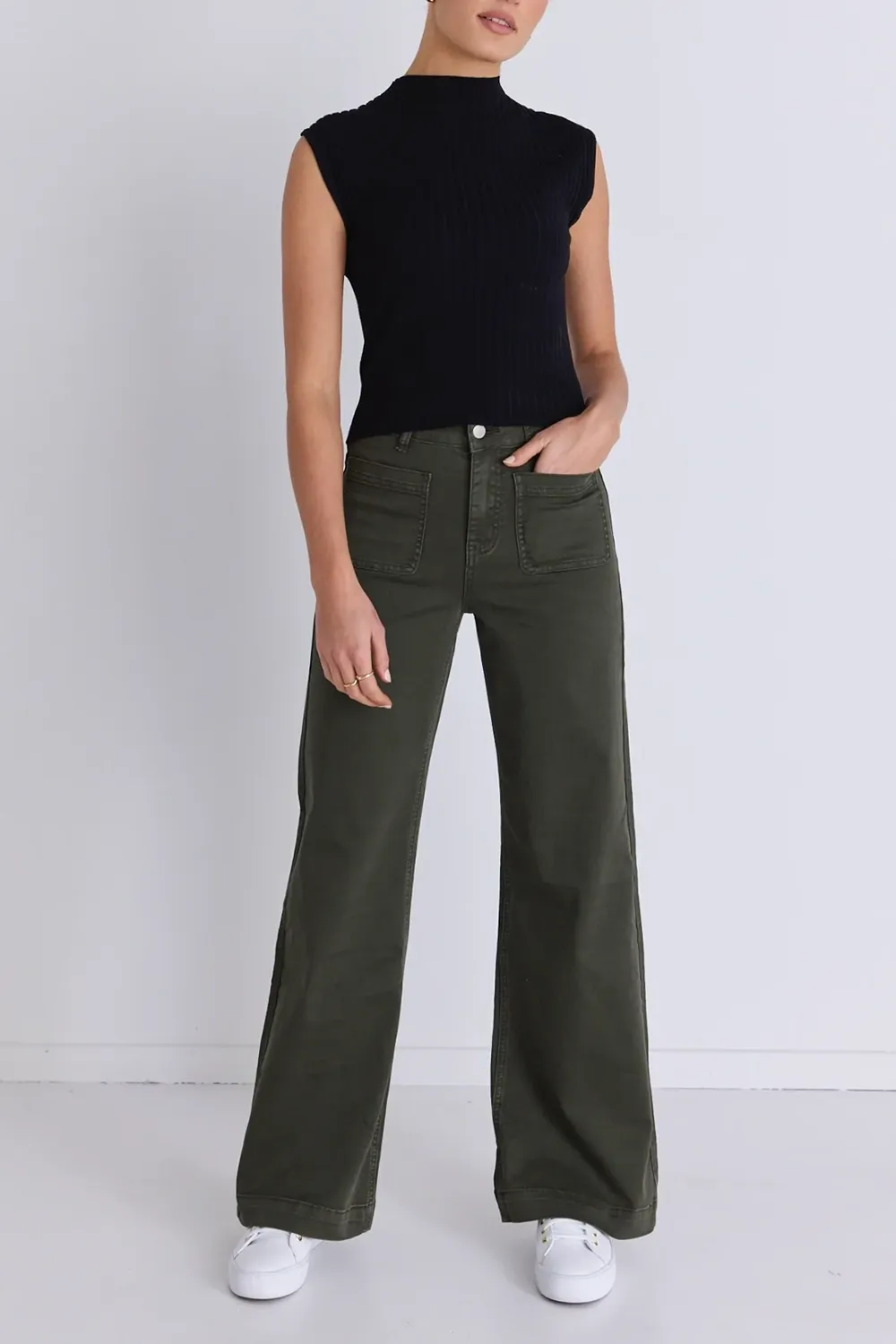 Zoey Dark Khaki High Rise Wide Leg Pocket Jean