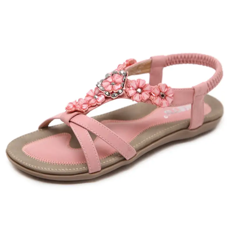 Cilool Flowers Rhinestones Leisure Beach  Sandals