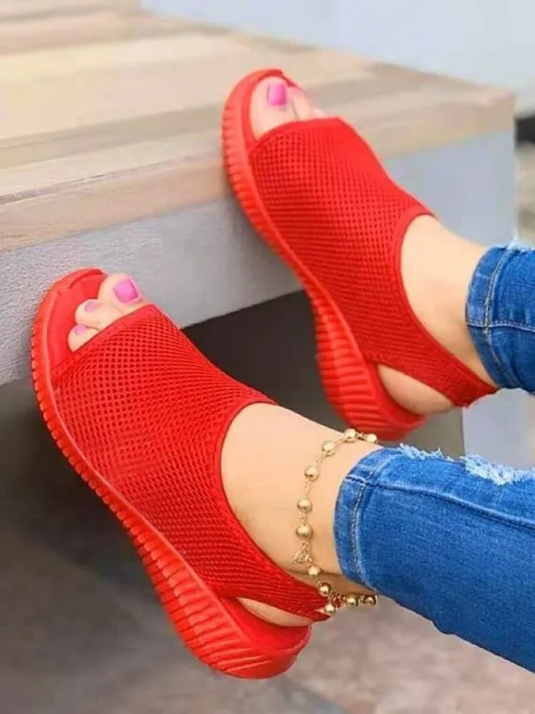 Knitted Mesh Printed Flat-Bottom Comfortable Trend Sandals