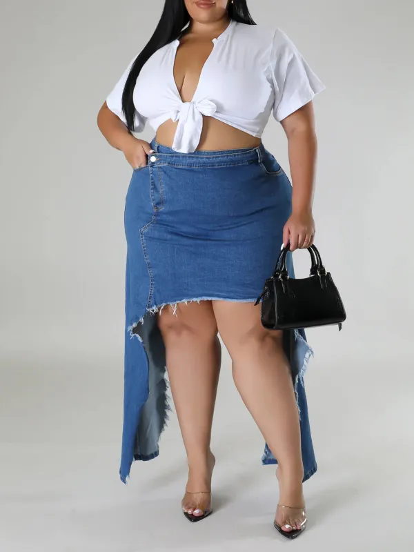 Plus-Size Fashion Women'S Denim Split Hip Skirt