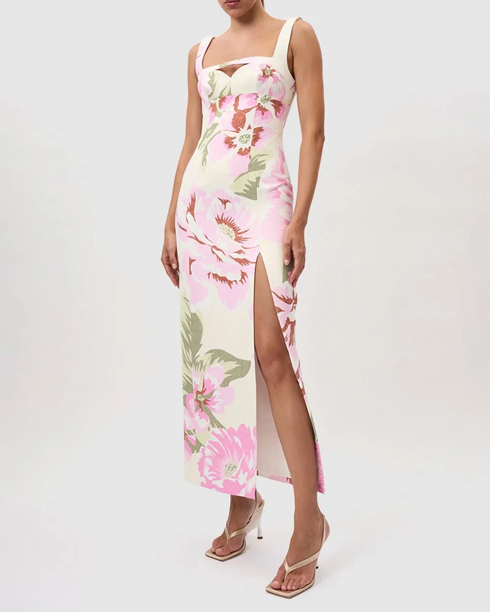 Edens Floral Square Peep Midi Dress