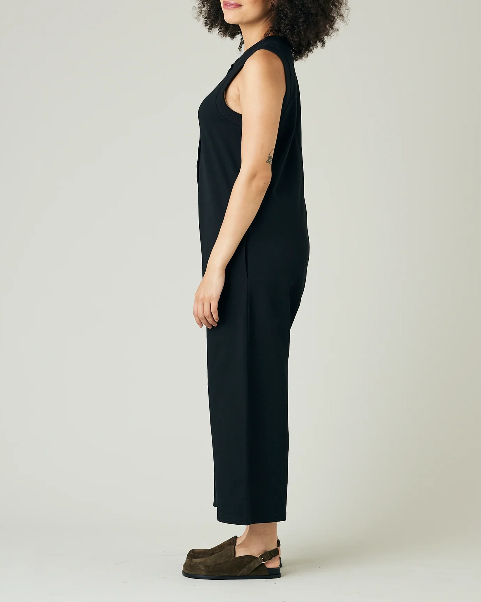 BLACK COTTON JERSEY JUMPSUIT