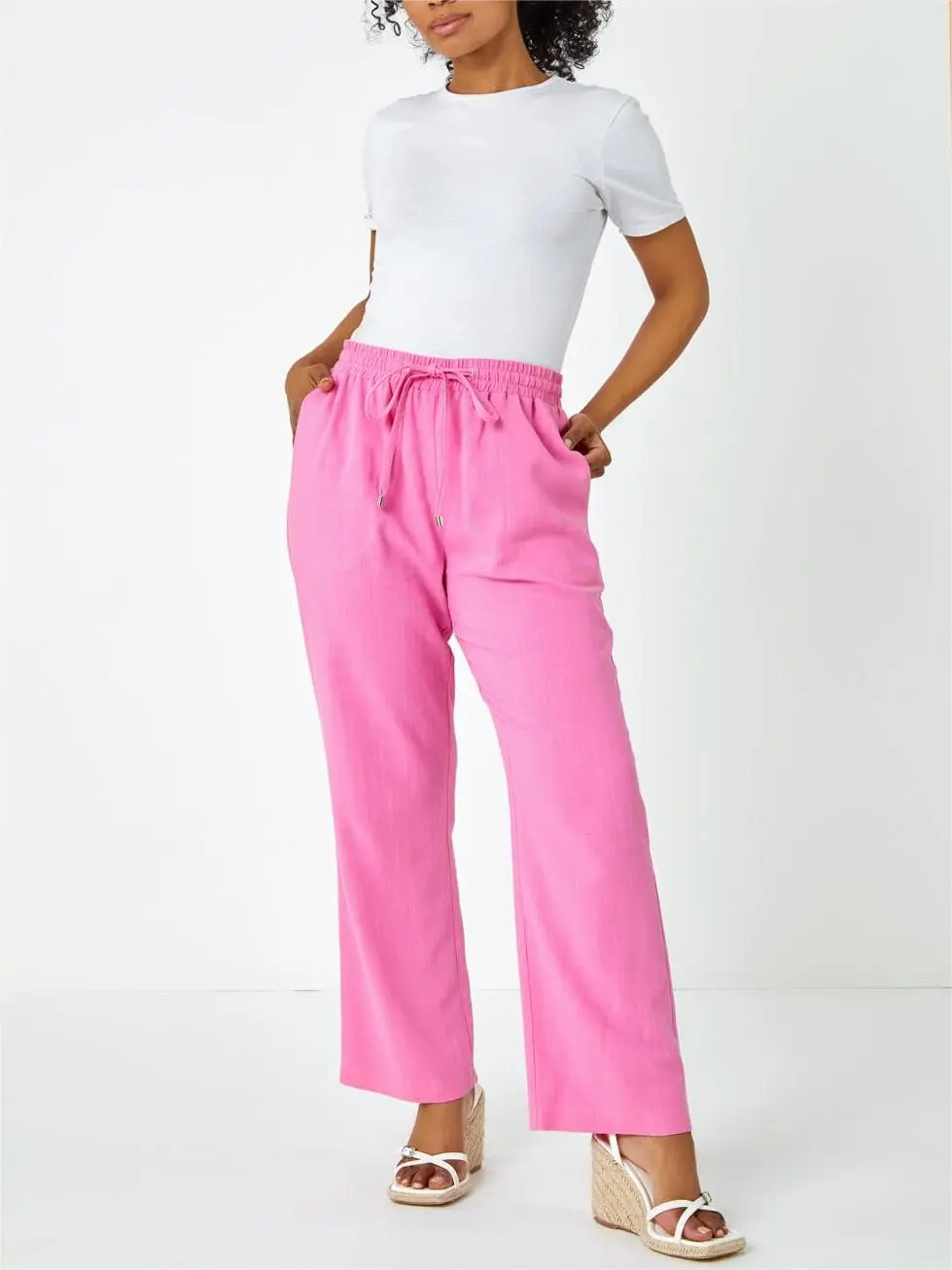 Pink mid-length wide-leg pants