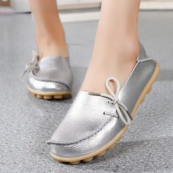 New Moccasins Women Flats Autumn Woman Loafers Genuine Leather Female Shoes Slip On Ballet Bowtie Women's Shoe