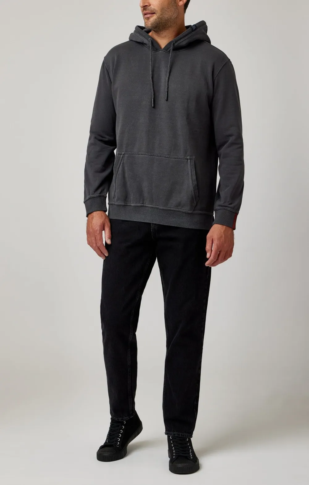 Black Solid Garment Washed Hoodie