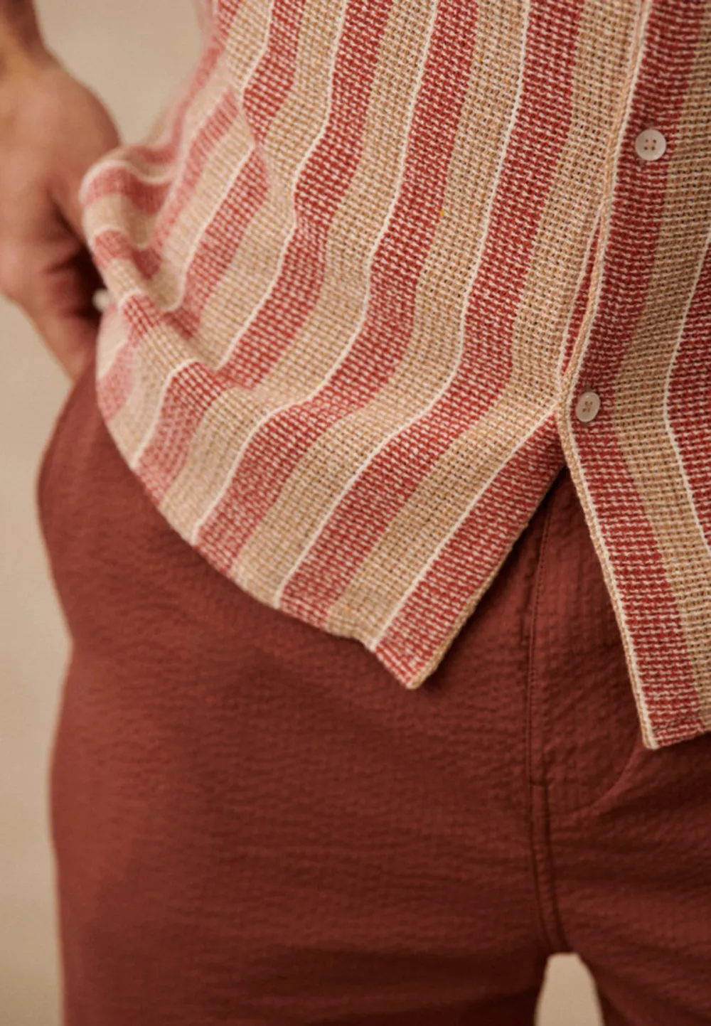 Holt Shirt-Textured Rust / Beige stripes