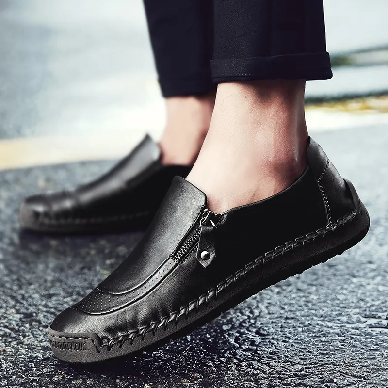 🔥Last Day Promotion 70% OFF 🎁 Mens Side Zipper Casual Comfy Leather Slip On Loafers, Comfy Orthopedic Walking Shoes