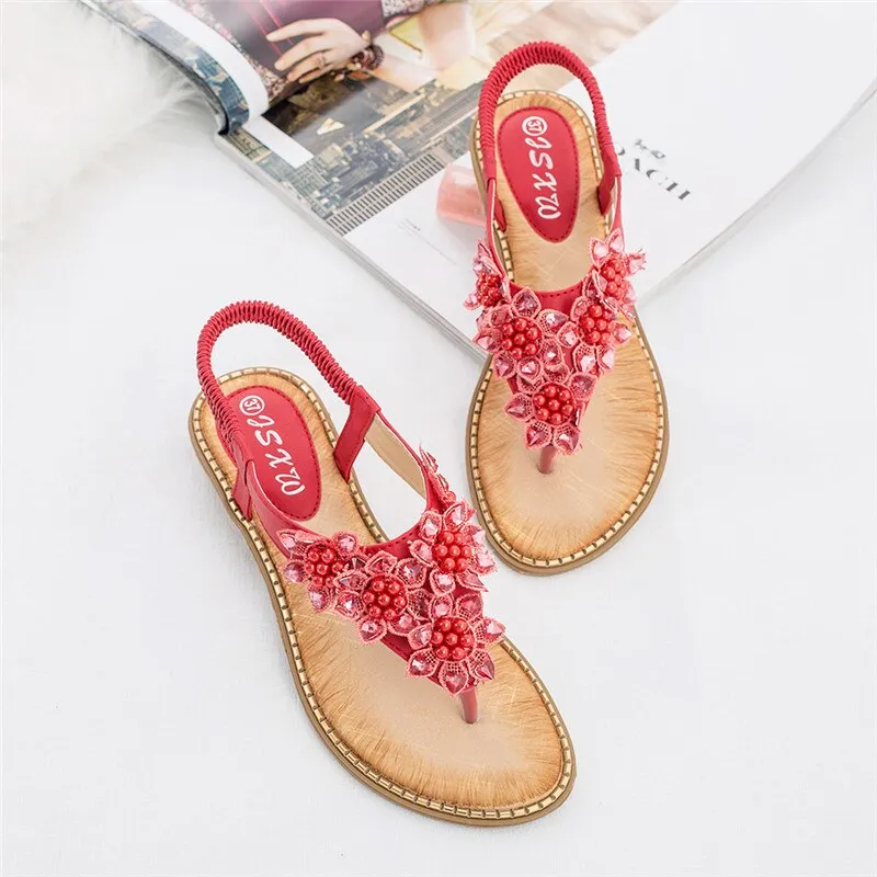 Cilool New Fashion Bead Flower Round Toe Flip-flop Sandals