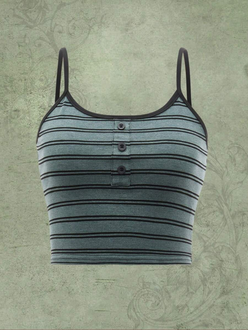 Grunge Punk Striped Button Front Cami Top