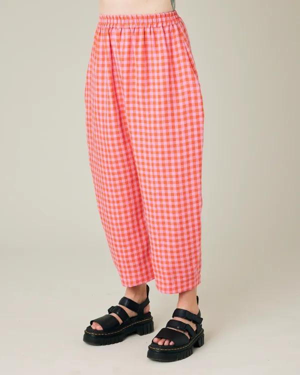 TOMATO & PINK CHECK LINEN TROUSERS